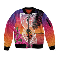 Guam Chamorro Sleeve Zip Bomber Jacket Artsy Latte Stone LT7 Unisex Art - Polynesian Pride