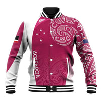 Personalised New Zealand Rugby Baseball Jacket Aotearoa Champions - Pink Version