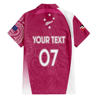 Personalised New Zealand Rugby Family Matching Off Shoulder Maxi Dress and Hawaiian Shirt Aotearoa Champions - Pink Version