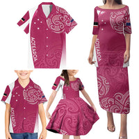 Personalised New Zealand Rugby Family Matching Puletasi and Hawaiian Shirt Aotearoa Champions - Pink Version