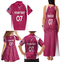 Personalised New Zealand Rugby Family Matching Tank Maxi Dress and Hawaiian Shirt Aotearoa Champions - Pink Version