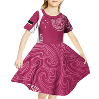 Personalised New Zealand Rugby Kid Short Sleeve Dress Aotearoa Champions - Pink Version LT7 - Polynesian Pride