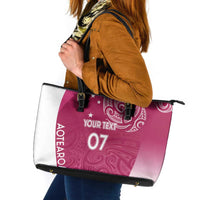 Personalised New Zealand Rugby Leather Tote Bag Aotearoa Champions - Pink Version LT7 Pink - Polynesian Pride