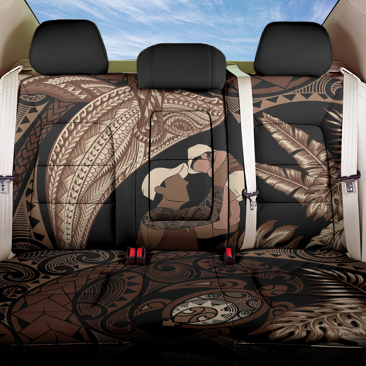 Father's Day Polynesian Pattern Back Car Seat Cover Tropical Humpback Whale