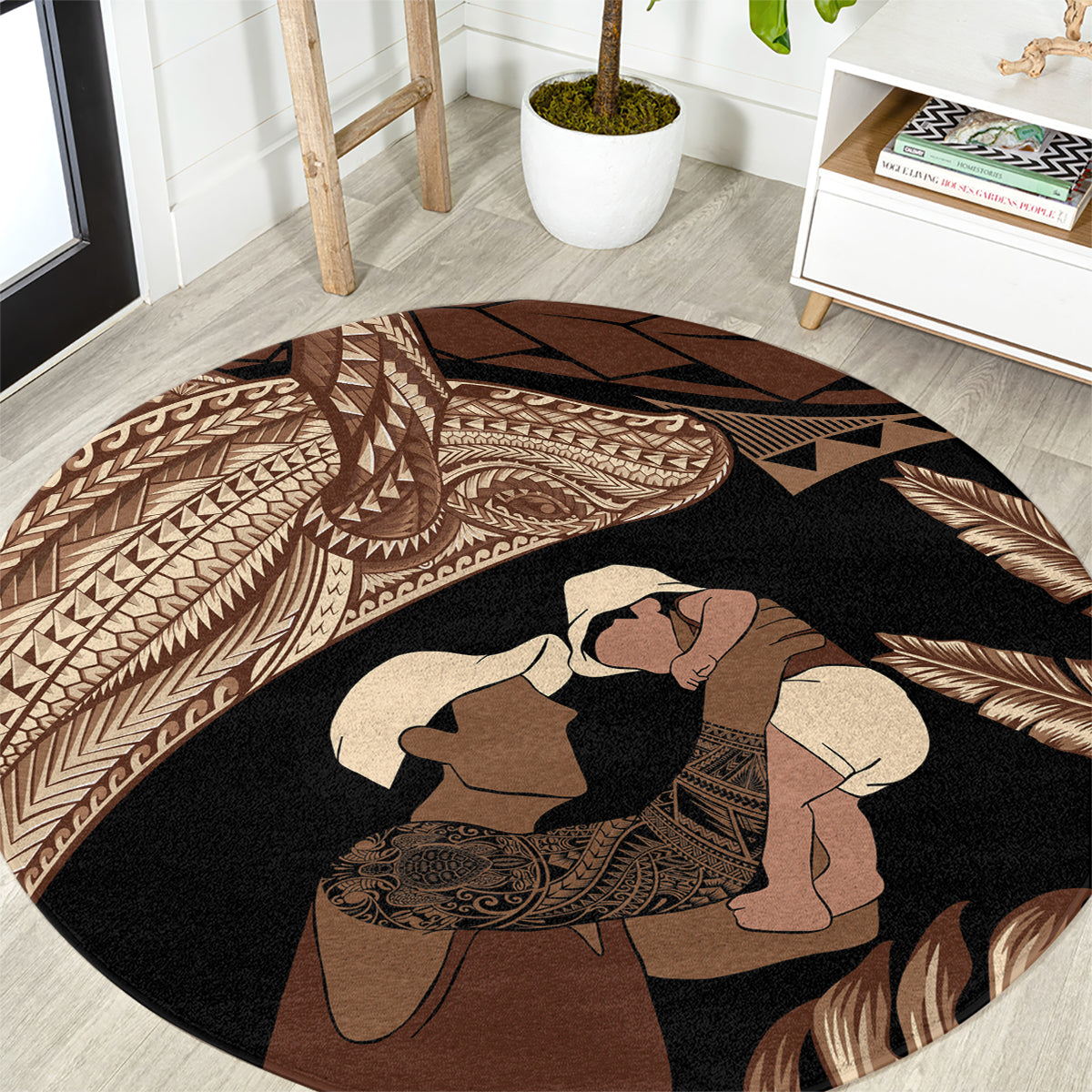 Father's Day Polynesian Pattern Round Carpet Tropical Humpback Whale