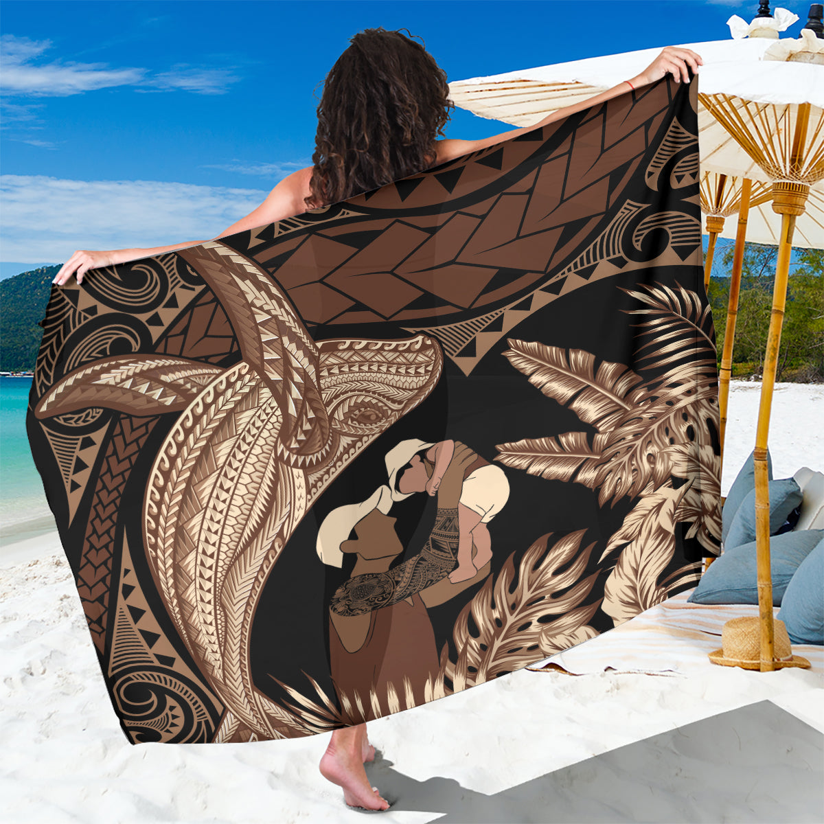 Father's Day Polynesian Pattern Sarong Tropical Humpback Whale