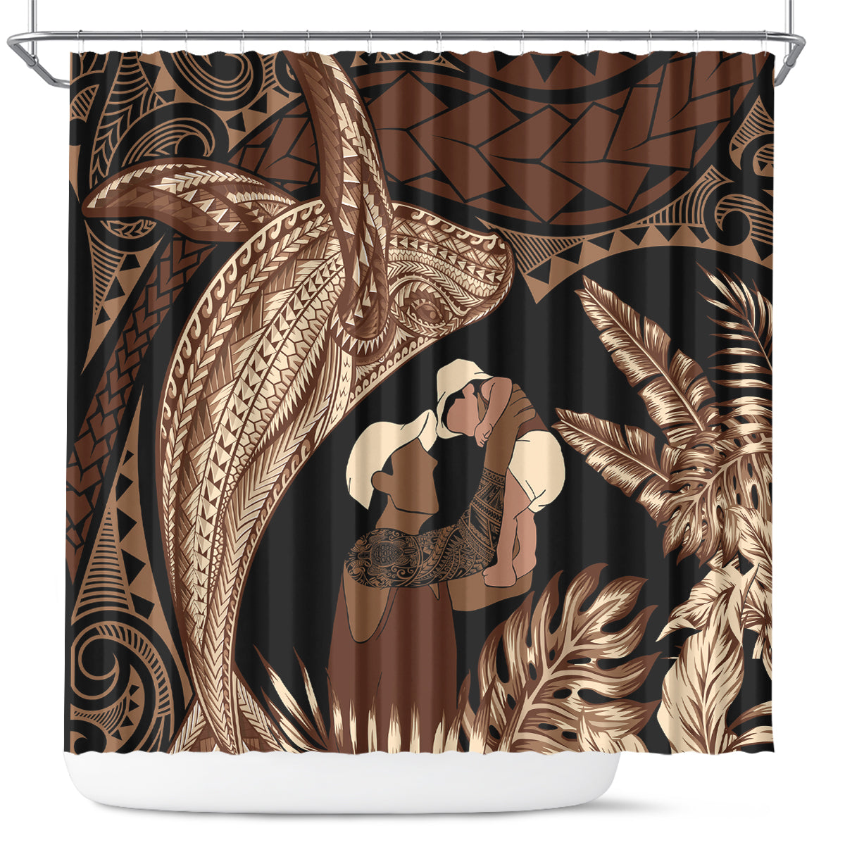 Father's Day Polynesian Pattern Shower Curtain Tropical Humpback Whale