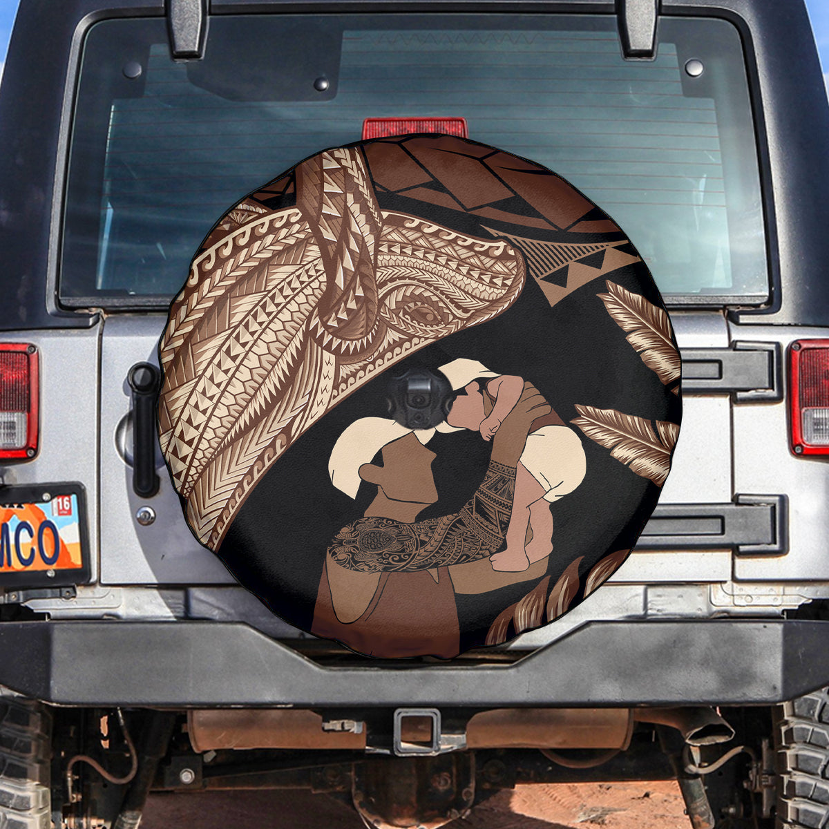 Father's Day Polynesian Pattern Spare Tire Cover Tropical Humpback Whale