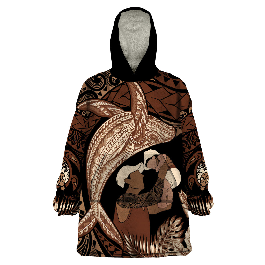 Father's Day Polynesian Pattern Wearable Blanket Hoodie Tropical Humpback Whale