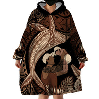 Father's Day Polynesian Pattern Wearable Blanket Hoodie Tropical Humpback Whale