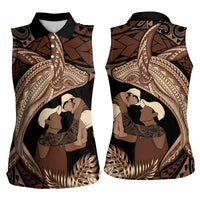 Father's Day Polynesian Pattern Women Sleeveless Polo Shirt Tropical Humpback Whale