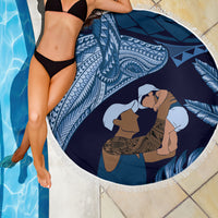 Father's Day Polynesian Pattern Beach Blanket Tropical Humpback Whale - Navy