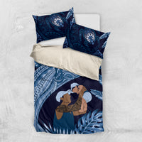 Father's Day Polynesian Pattern Bedding Set Tropical Humpback Whale - Navy