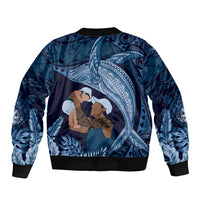 Father's Day Polynesian Pattern Bomber Jacket Tropical Humpback Whale - Navy