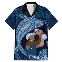 Father's Day Polynesian Pattern Family Matching Mermaid Dress and Hawaiian Shirt Tropical Humpback Whale - Navy