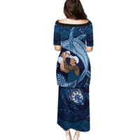 Father's Day Polynesian Pattern Puletasi Tropical Humpback Whale - Navy