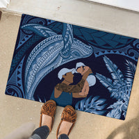 Father's Day Polynesian Pattern Rubber Doormat Tropical Humpback Whale - Navy