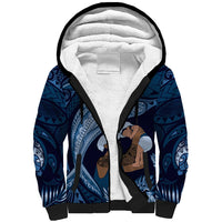 Father's Day Polynesian Pattern Sherpa Hoodie Tropical Humpback Whale - Navy