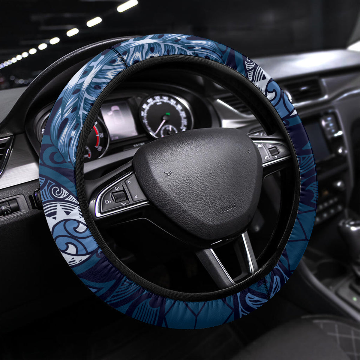 Father's Day Polynesian Pattern Steering Wheel Cover Tropical Humpback Whale - Navy