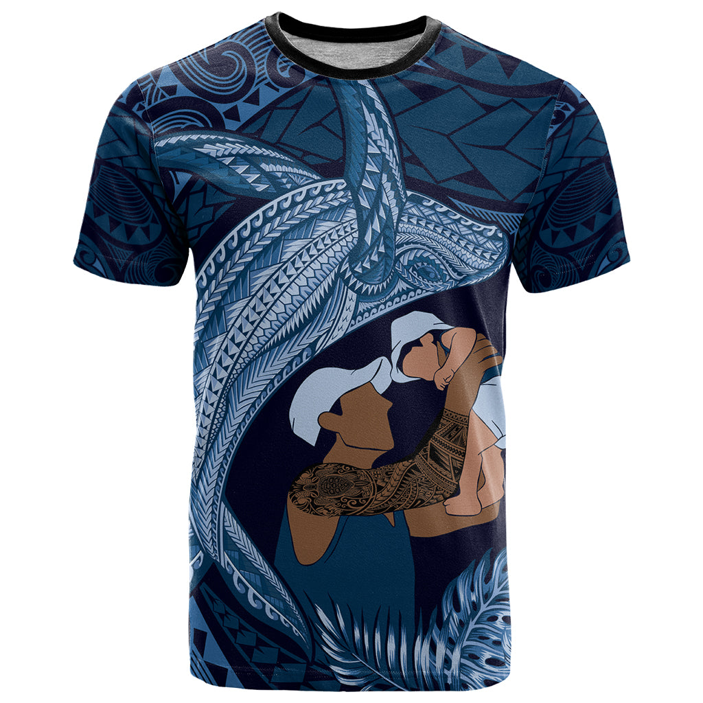 Father's Day Polynesian Pattern T Shirt Tropical Humpback Whale - Navy