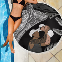 Father's Day Polynesian Pattern Beach Blanket Tropical Humpback Whale - Black