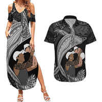 Father's Day Polynesian Pattern Couples Matching Summer Maxi Dress and Hawaiian Shirt Tropical Humpback Whale - Black LT7 Black - Polynesian Pride