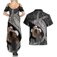 Father's Day Polynesian Pattern Couples Matching Summer Maxi Dress and Hawaiian Shirt Tropical Humpback Whale - Black LT7 - Polynesian Pride
