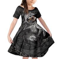 Father's Day Polynesian Pattern Family Matching Mermaid Dress and Hawaiian Shirt Tropical Humpback Whale - Black