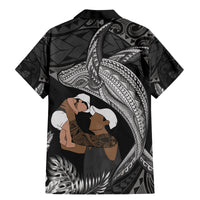 Father's Day Polynesian Pattern Family Matching Mermaid Dress and Hawaiian Shirt Tropical Humpback Whale - Black