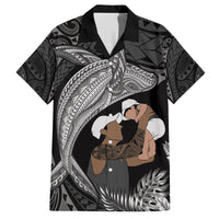 Father's Day Polynesian Pattern Family Matching Tank Maxi Dress and Hawaiian Shirt Tropical Humpback Whale - Black
