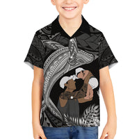 Father's Day Polynesian Pattern Family Matching Tank Maxi Dress and Hawaiian Shirt Tropical Humpback Whale - Black