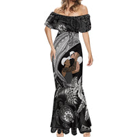 Father's Day Polynesian Pattern Mermaid Dress Tropical Humpback Whale - Black