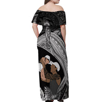 Father's Day Polynesian Pattern Off Shoulder Maxi Dress Tropical Humpback Whale - Black