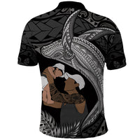 Father's Day Polynesian Pattern Polo Shirt Tropical Humpback Whale - Black