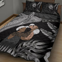 Father's Day Polynesian Pattern Quilt Bed Set Tropical Humpback Whale - Black