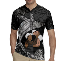 Father's Day Polynesian Pattern Rugby Jersey Tropical Humpback Whale - Black