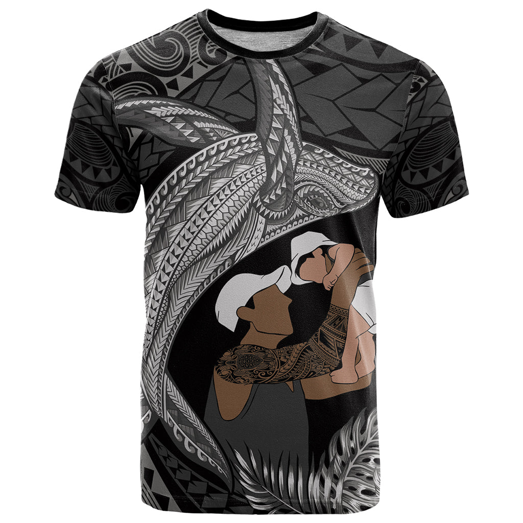 Father's Day Polynesian Pattern T Shirt Tropical Humpback Whale - Black