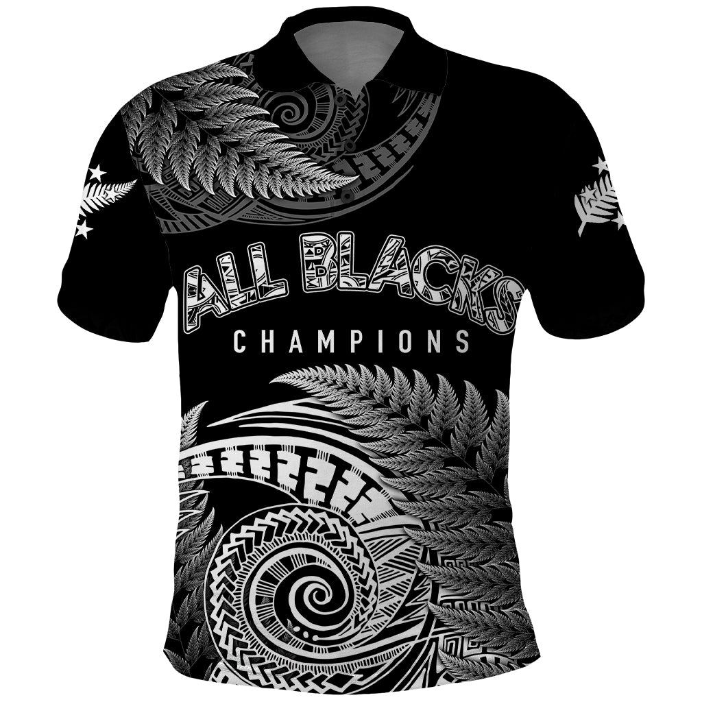 New Zealand Rugby 2023 Polo Shirt Aotearoa Silver Ferns Champions LT7 Black - Polynesian Pride
