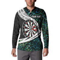 Personalized NZ Darts Button Sweatshirt Paua Shell Maori Koru Whakairo LT7 - Polynesian Pride