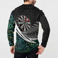 Personalized NZ Darts Button Sweatshirt Paua Shell Maori Koru Whakairo LT7 - Polynesian Pride