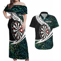 Personalized NZ Darts Couples Matching Off Shoulder Maxi Dress and Hawaiian Shirt Paua Shell Maori Koru Whakairo - Polynesian Pride