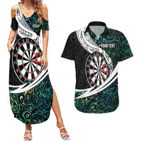 Personalized NZ Darts Couples Matching Summer Maxi Dress and Hawaiian Shirt Paua Shell Maori Koru Whakairo - Polynesian Pride