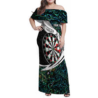 Personalized NZ Darts Family Matching Off Shoulder Maxi Dress and Hawaiian Shirt Paua Shell Maori Koru Whakairo - Polynesian Pride