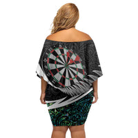 Personalized NZ Darts Family Matching Off Shoulder Short Dress and Hawaiian Shirt Paua Shell Maori Koru Whakairo - Polynesian Pride