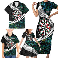 Personalized NZ Darts Family Matching Short Sleeve Bodycon Dress and Hawaiian Shirt Paua Shell Maori Koru Whakairo - Polynesian Pride