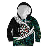 Personalized NZ Darts Kid Hoodie Paua Shell Maori Koru Whakairo - Polynesian Pride