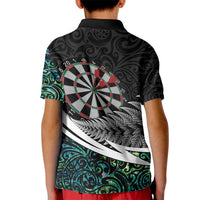 Personalized NZ Darts Kid Polo Shirt Paua Shell Maori Koru Whakairo - Polynesian Pride