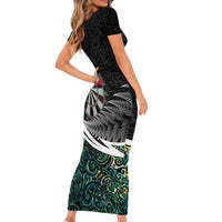 Personalized NZ Darts Short Sleeve Bodycon Dress Paua Shell Maori Koru Whakairo - Polynesian Pride