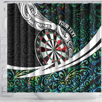 Personalized NZ Darts Shower Curtain Paua Shell Maori Koru Whakairo - Polynesian Pride