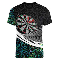 Personalized NZ Darts Women V-Neck T-Shirt Paua Shell Maori Koru Whakairo LT7 - Polynesian Pride